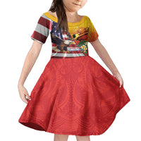Personalised United States And Papua New Guinea Family Matching Short Sleeve Bodycon Dress and Hawaiian Shirt USA Eagle With PNG Bird Of Paradise LT14 Daughter's Dress Red - Polynesian Pride