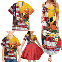 Personalised United States And Papua New Guinea Family Matching Summer Maxi Dress and Hawaiian Shirt USA Eagle With PNG Bird Of Paradise LT14 - Polynesian Pride