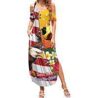 Personalised United States And Papua New Guinea Family Matching Summer Maxi Dress and Hawaiian Shirt USA Eagle With PNG Bird Of Paradise LT14 Mom's Dress Red - Polynesian Pride
