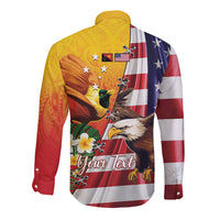 Personalised United States And Papua New Guinea Long Sleeve Button Shirt USA Eagle With PNG Bird Of Paradise LT14 - Polynesian Pride