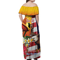 Personalised United States And Papua New Guinea Off Shoulder Maxi Dress USA Eagle With PNG Bird Of Paradise