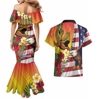 Personalised United States And Hawaii Couples Matching Mermaid Dress and Hawaiian Shirt USA Eagle With Hawaiian Shark Tattoo LT14 - Polynesian Pride