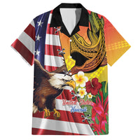 Personalised United States And Hawaii Hawaiian Shirt USA Eagle With Hawaiian Shark Tattoo LT14 Red - Polynesian Pride