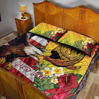Personalised United States And Hawaii Quilt Bed Set USA Eagle With Hawaiian Shark Tattoo