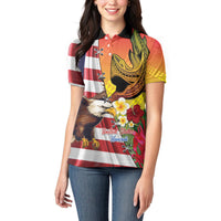 Personalised United States And Hawaii Women Polo Shirt USA Eagle With Hawaiian Shark Tattoo LT14