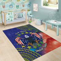 Personalised United States And Cook Islands Area Rug USA Eagle Mix Polynesian Pattern