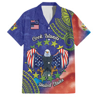 Personalised United States And Cook Islands Family Matching Long Sleeve Bodycon Dress and Hawaiian Shirt USA Eagle Mix Polynesian Pattern LT14 Dad's Shirt - Short Sleeve Blue - Polynesian Pride