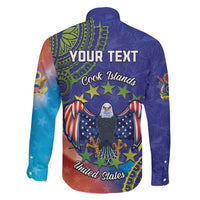 Personalised United States And Cook Islands Family Matching Long Sleeve Bodycon Dress and Hawaiian Shirt USA Eagle Mix Polynesian Pattern LT14 - Polynesian Pride