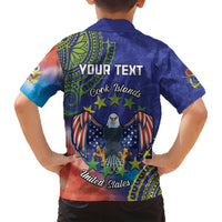 Personalised United States And Cook Islands Family Matching Short Sleeve Bodycon Dress and Hawaiian Shirt USA Eagle Mix Polynesian Pattern LT14 - Polynesian Pride