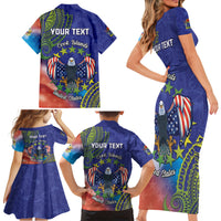 Personalised United States And Cook Islands Family Matching Short Sleeve Bodycon Dress and Hawaiian Shirt USA Eagle Mix Polynesian Pattern LT14 - Polynesian Pride