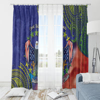 Personalised United States And Cook Islands Window Curtain USA Eagle Mix Polynesian Pattern