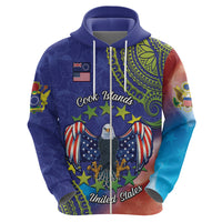 Personalised United States And Cook Islands Zip Hoodie USA Eagle Mix Polynesian Pattern