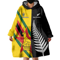 Custom New Zealand and Zimbabwe Wearable Blanket Hoodie NZ Fern Zim Flag Half Style LT14 - Polynesian Pride