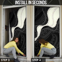 Black Polynesia Tribal Octopus Tattoo Door Cover Pikake Lei Polynesian Pattern