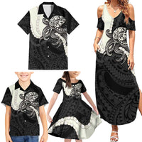 Black Polynesia Tribal Octopus Tattoo Family Matching Summer Maxi Dress and Hawaiian Shirt Pikake Lei Polynesian Pattern
