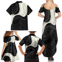 Black Polynesia Tribal Octopus Tattoo Family Matching Summer Maxi Dress and Hawaiian Shirt Pikake Lei Polynesian Pattern