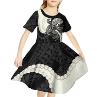 Black Polynesia Tribal Octopus Tattoo Kid Short Sleeve Dress Pikake Lei Polynesian Pattern