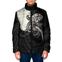 Black Polynesia Tribal Octopus Tattoo Padded Jacket Pikake Lei Polynesian Pattern