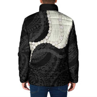 Black Polynesia Tribal Octopus Tattoo Padded Jacket Pikake Lei Polynesian Pattern