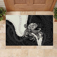 Black Polynesia Tribal Octopus Tattoo Rubber Doormat Pikake Lei Polynesian Pattern