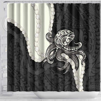 Black Polynesia Tribal Octopus Tattoo Shower Curtain Pikake Lei Polynesian Pattern