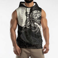 Black Polynesia Tribal Octopus Tattoo Sleeveless Hoodie Pikake Lei Polynesian Pattern