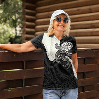 Black Polynesia Tribal Octopus Tattoo Women Polo Shirt Pikake Lei Polynesian Pattern