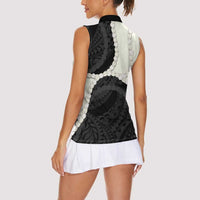 Black Polynesia Tribal Octopus Tattoo Women Sleeveless Polo Shirt Pikake Lei Polynesian Pattern