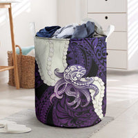 Purple Galaxy Polynesia Tribal Octopus Tattoo Laundry Basket Pikake Lei Polynesian Pattern