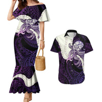 Purple Galaxy Polynesia Tribal Octopus Tattoo Couples Matching Mermaid Dress and Hawaiian Shirt Pikake Lei Polynesian Pattern