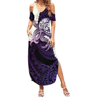 Purple Galaxy Polynesia Tribal Octopus Tattoo Family Matching Summer Maxi Dress and Hawaiian Shirt Pikake Lei Polynesian Pattern