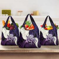 Purple Galaxy Polynesia Tribal Octopus Tattoo Grocery Bag Pikake Lei Polynesian Pattern