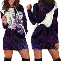 Purple Galaxy Polynesia Tribal Octopus Tattoo Hoodie Dress Pikake Lei Polynesian Pattern