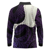 Purple Galaxy Polynesia Tribal Octopus Tattoo Long Sleeve Polo Shirt Pikake Lei Polynesian Pattern
