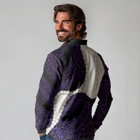Purple Galaxy Polynesia Tribal Octopus Tattoo Long Sleeve Polo Shirt Pikake Lei Polynesian Pattern