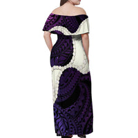 Purple Galaxy Polynesia Tribal Octopus Tattoo Off Shoulder Maxi Dress Pikake Lei Polynesian Pattern