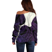 Purple Galaxy Polynesia Tribal Octopus Tattoo Off Shoulder Sweater Pikake Lei Polynesian Pattern