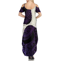 Purple Galaxy Polynesia Tribal Octopus Tattoo Summer Maxi Dress Pikake Lei Polynesian Pattern
