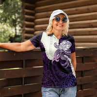 Purple Galaxy Polynesia Tribal Octopus Tattoo Women Polo Shirt Pikake Lei Polynesian Pattern