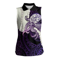 Purple Galaxy Polynesia Tribal Octopus Tattoo Women Sleeveless Polo Shirt Pikake Lei Polynesian Pattern