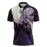 Purple Galaxy Polynesia Tribal Octopus Tattoo Zipper Polo Shirt Pikake Lei Polynesian Pattern