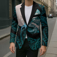 Teal Galaxy Polynesia Tribal Octopus Tattoo Blazer Pikake Lei Polynesian Pattern
