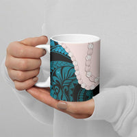 Teal Galaxy Polynesia Tribal Octopus Tattoo Ceramic Mug Pikake Lei Polynesian Pattern