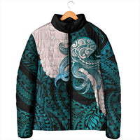 Teal Galaxy Polynesia Tribal Octopus Tattoo Padded Jacket Pikake Lei Polynesian Pattern