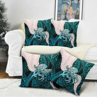 Teal Galaxy Polynesia Tribal Octopus Tattoo Pillow Cover Pikake Lei Polynesian Pattern