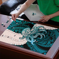 Teal Galaxy Polynesia Tribal Octopus Tattoo Puzzle Pikake Lei Polynesian Pattern
