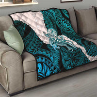 Teal Galaxy Polynesia Tribal Octopus Tattoo Quilt Pikake Lei Polynesian Pattern