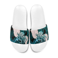 Teal Galaxy Polynesia Tribal Octopus Tattoo Slide Sandals Pikake Lei Polynesian Pattern