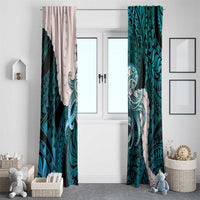 Teal Galaxy Polynesia Tribal Octopus Tattoo Window Curtain Pikake Lei Polynesian Pattern