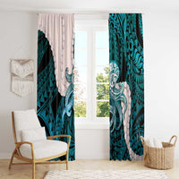 Teal Galaxy Polynesia Tribal Octopus Tattoo Window Curtain Pikake Lei Polynesian Pattern